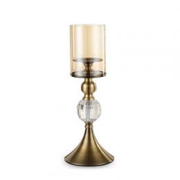 SOGA 34cm Glass Candle Holder Candle Stand Glass Metal with Candle