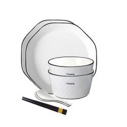 Diamond Pattern Ceramic Dinnerware Set Crockery Soup Bowl Plate Set