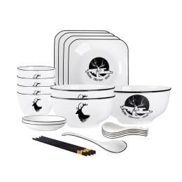 White Antler Printed Ceramic Dinnerware Set Crockery Set of 13