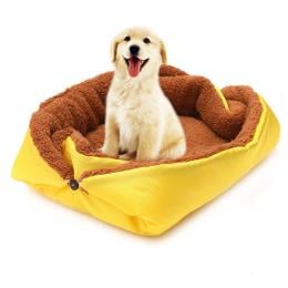 Pet Cushion Nest Cat Dog Bed Warm Plush Kennel Mat -Yellow