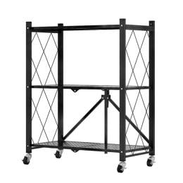 3 Tier Steel Black Foldable Kitchen Cart Storage Shelves Rack