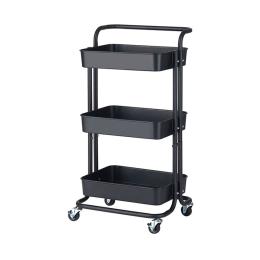 3 Tier Steel Black Movable Kitchen Cart Portable Shelves Rack