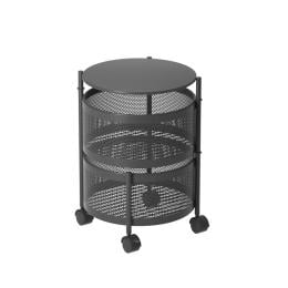 2 Tier Steel Round Rotating Kitchen Cart Shelves Storage - Grey