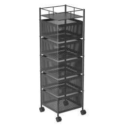 5 Tier Steel Square Rotating Kitchen Cart Shelves with Wheels - Grey