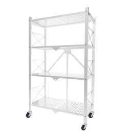 4 Tier Steel White Foldable Shelves Portable Storage with Wheels
