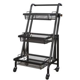 3 Tier Steel Black Adjustable Kitchen Cart Multi-Functional w/ Wheels