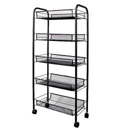 5 Tier Steel Black Bee Mesh Kitchen Cart with Wheels