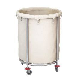 Stainless Steel Round Linen Laundry Trolley Cart with Wheels White