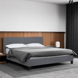 Luxury Bed Frame  Solid Wood Padded Linen Fabric - King - Grey