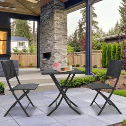 Furniture Outdoor 3 Piece Foldable Rattan Coffee Table Set  - Black