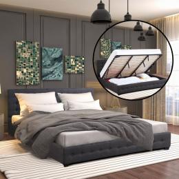 Milano Eden Gas Lift Bed With Headboard Dark Grey Fabric- King Single