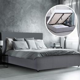 Luxury Gas Lift Bed Frame Base Headboard With Storage  - Single - Grey