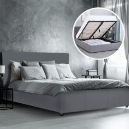 Luxury Gas Lift Bed Frame Base And Headboard With Storage  King Grey