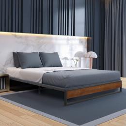 Metal Wood Bed Frame Mattress Base Platform Modern King Single - Black