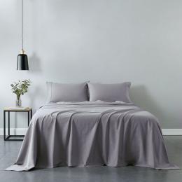 Washed 100% Cotton Sheet Set Fitted Flat Pillowcases - Double - Grey