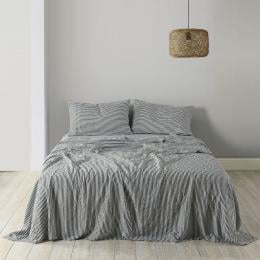 Stripes Linen Blend Sheet Set Bedding Ultra Soft - Queen - Charcoal