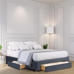 Bed Base with Drawers Upholstered Fabric Wood Charcoal - Queen
