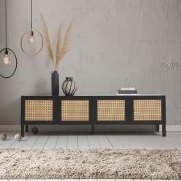 Tulum Rattan Entertainment Unit TV Stand Cabinet Storage Black