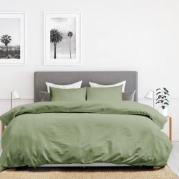 1200 Thread Count 100% Cotton Stripe Quilt Cover Set - Queen - Olive