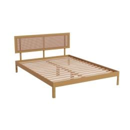 Santiago Platform Bed Rattan Bed Head Solid Wooden Frame - Queen - Oak