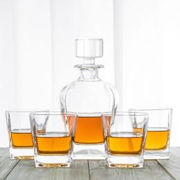 Oval Whiskey Decanter Bottle With 4 Whiskey Glasses Set