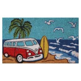 Door Mat Deluxe Coir Back Red Kombi Van Car Surf Coastal Beach 45 x 75 cm Doormat