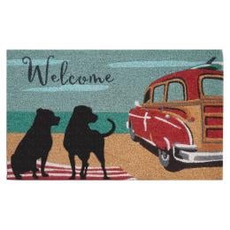 Door Mat Deluxe Coir Latex Dog Old Car Beach Coastal Surf 45 x 75 cm Doormat