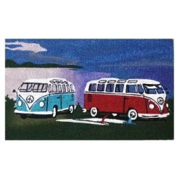 Door Mat Deluxe Coir Latex 2 Kombies Van Cars 45 x 75 cm Doormat