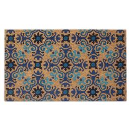 Door Mat Deluxe Coir Backed Blue Mosaic 45 x 75 cm Doormat