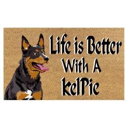Door Mat Deluxe Coir Backed Life Is Better Kelpie Dog Puppy 45 x 75 cm Doormat