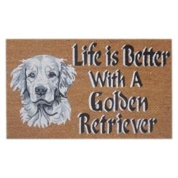 Door Mat Deluxe Coir Back Life Is Better Retriever Dog Puppy 45 x 75 cm Doormat