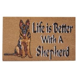 Door Mat Deluxe Coir Back Life Is Better Shepherd Dog Puppy 45 x 75 cm Doormat
