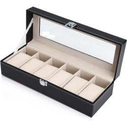 Black PU Leather Watch Organizer Display Storage Box Case
