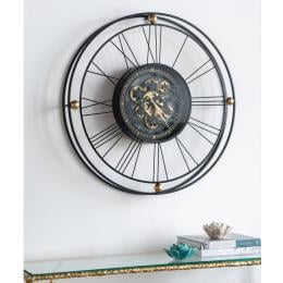 Traveler Iron Wall Clock With Moving 3D Mechanism Art Decor
