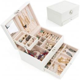 Jewellery Storage Box Girls Rings Necklaces Display  Storage Case Cream