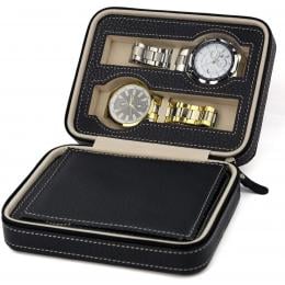 4 Watch Box Display Travel Case Pu Leather