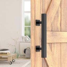12 Square Pull And Flush Door Handle Set Black Barn Door Hardware