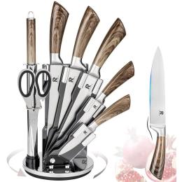 Knife Block Set 8 Stainless Steel Knives With Handle (Wood)