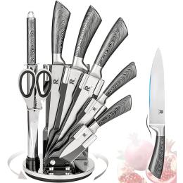 Kitchen Knife Block Set 8 Stainless Steel Knives (silver Color)