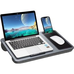 Portable Laptop Desk Device Ledge Mouse Pad Phone Holder Silver 40cm