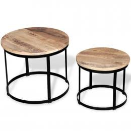 Coffee Table Set 2 Pieces Rough Mango Wood Round 40/50 Cm