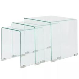 Three Piece Nesting Table Set Tempered Glass Clear