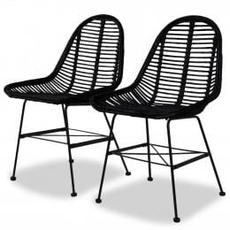 Dining Chairs 2 Pcs Natural Rattan Black