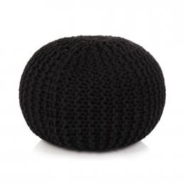 Hand-knitted Pouffe Cotton 50x35cm Black