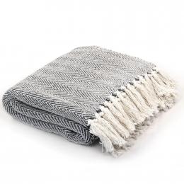 Throw Cotton Herringbone 125x150cm Navy Blue