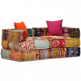 2-seater Modular Sofa Bed Fabric Patchwork