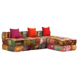 3-seater Modular Pouffe Patchwork Fabric