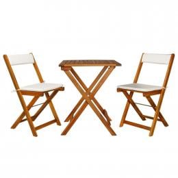 3 Piece Folding Bistro Set With Cushions Solid Acacia Wood