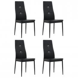 Dining Chairs 4 Pcs Black Faux Leather Tufted Button