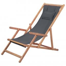 Folding Beach Chair Fabric And Wooden Frame Grey 112/119/127 cm